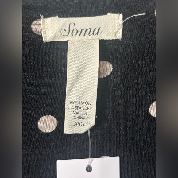 NWT SOMA Dress Womens Large 3/4 Sleeve V Neck faux Wrap Black Polka Dot Career - Picture 3 of 8